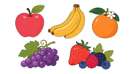 Hand drawn fruit and berry icon set on white background © Mark