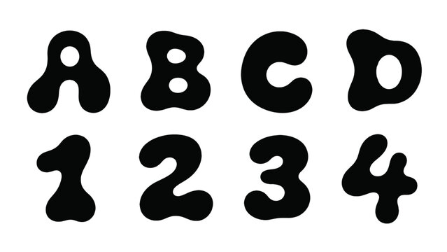 Black wavy bubble letters and numbers set on white background