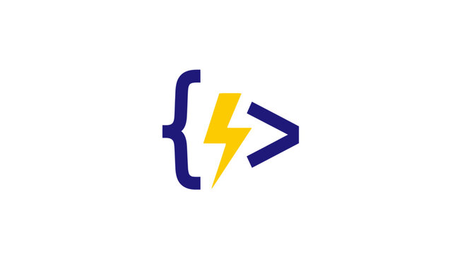 Abstract symbol with a lightning bolt and brackets on a white background design