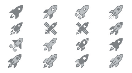 Fototapeta premium Multiple rockets are illustrated in various positions and angles.