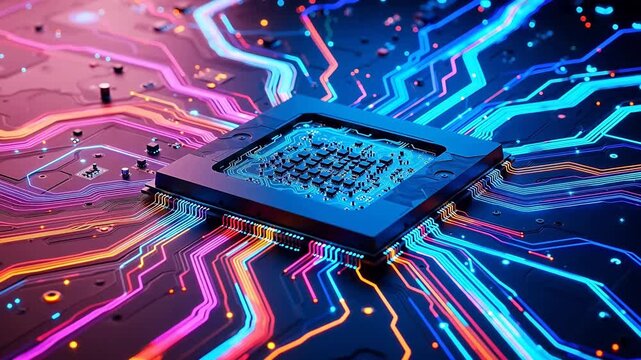 Colorful circuit board with central chip