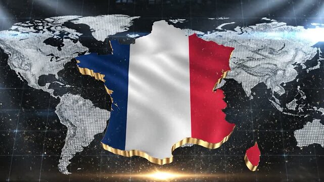 A 3D map of France with the national flag texture
