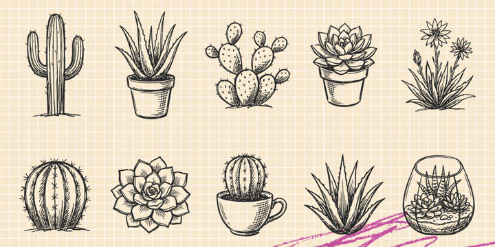 Hand drawn vintage black ink scribble doodle vector set of laundry clothes gym fitness domestic pets houseplants and computer IT