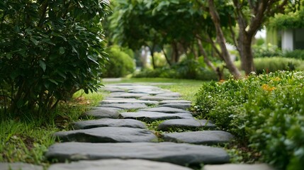 Fototapeta premium A worm s eye view of a clean therapeutic garden path featuring organic shapes and geometric patterns that illustrate design harmony