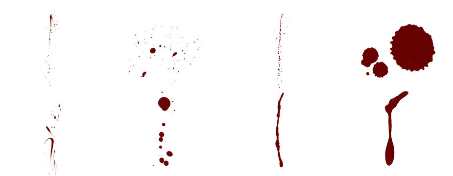 Realistic Blood Splatter Burst and Drops Set, Transparent Background PNG