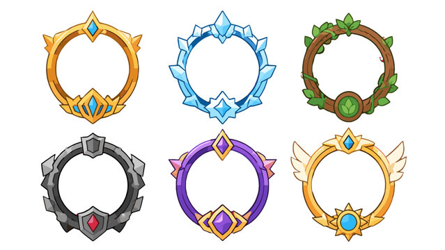 Fantasy avatar frame set with gold, ice, wood and stone borders