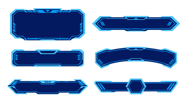 Blue neon futuristic game interface frame banner set