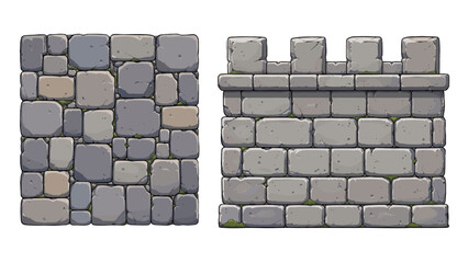 Cartoon stone tile floor and castle wall vector set © Mark