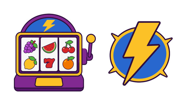 Colorful slot machine and lightning symbol vector illustration
