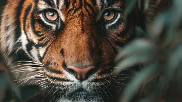 Tiger stares from the shadows of the jungle during daytime hours Generative AI