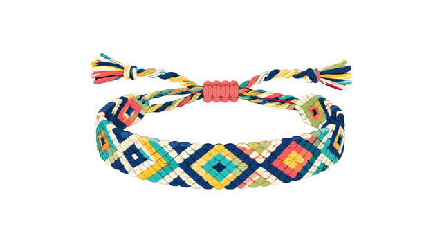 Colorful woven friendship bracelet with geometric diamond pattern