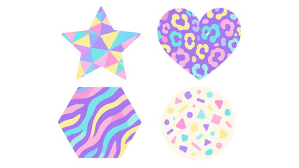 Obraz premium Pastel geometric patterned shapes set on white background