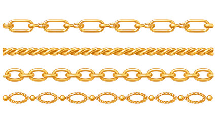 Set of gold chain borders and rope links isolated on white © Mark