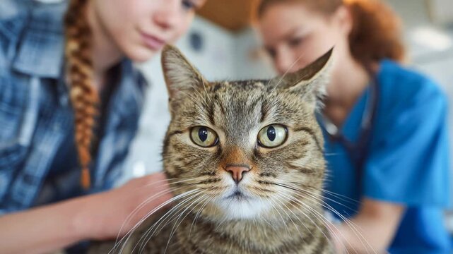 Veterinarian checks health of domestic cat at animal clinic Generative AI
