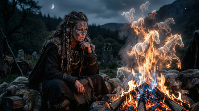 Celtic Queen Mystical Fire Horses Ancient Lore Gathering
