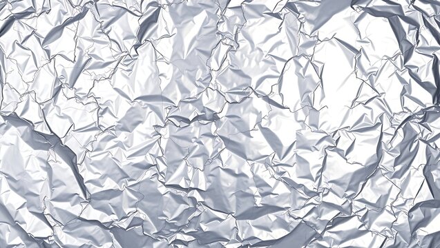 crumpled silver aluminum foil texture background with metallic reflections