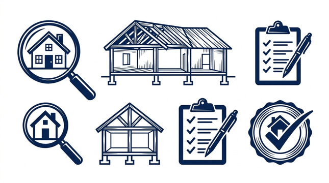Building Inspection and Real Estate Icons Set.