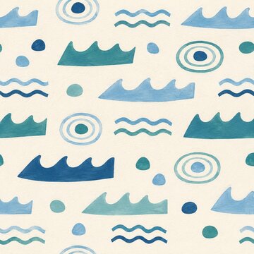Ocean wave mountain evil eye seamless pattern