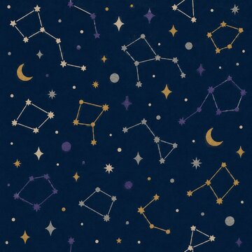 Constellation night sky seamless pattern
