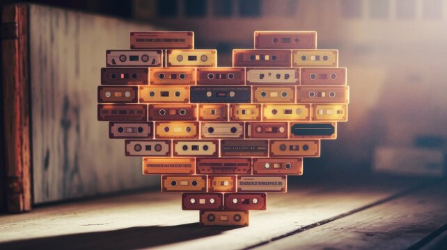 Retro Cassette Tape Heart Made from Audio Cassettes Nostalgic Music Concept