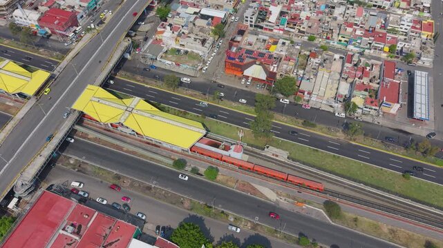 Drone perspective of public transit system in metropolitan Mexico