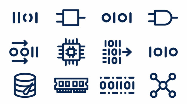 Collection of various computer and technology related icons and symbols