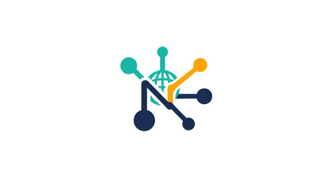 A colorful abstract digital network icon on a clean white background