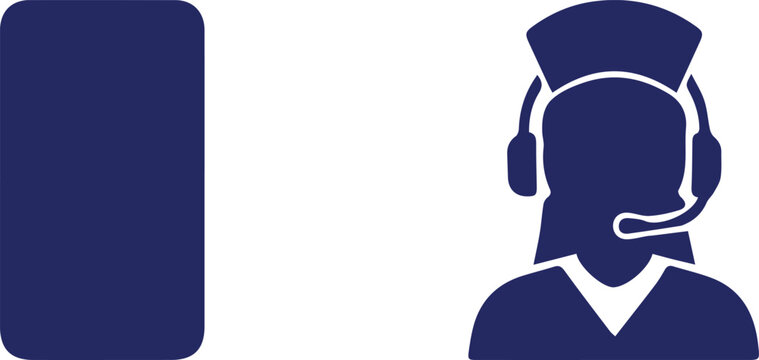 Customer support representative icon in navy blue, female call center agent with headset vector, online help desk and telemarketing silhouette