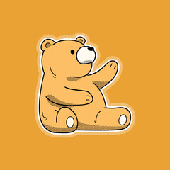 Cartoon little brown bear graphic element isolated on orange background vector © Safril