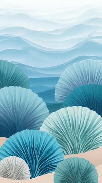 Blue sea fans on sandy beach.