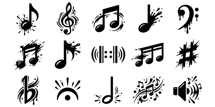 Black and White Music Symbols Collection.