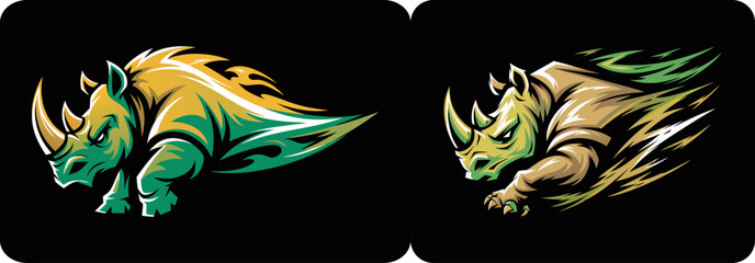Charging Rhino Mascot Logo Set. © Himanshu