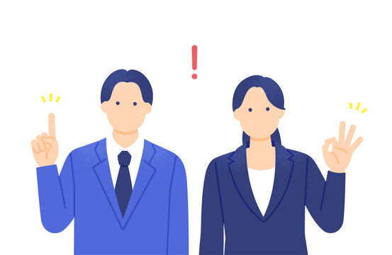 解決策に気づいてひらめくビジネスパーソンの男女 上半身イラスト素材
