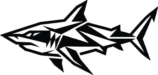 Fototapeta premium The 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 shark swims in the ocean with fins and tail.