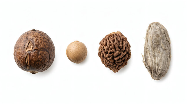 Avocado Pit Cherry Stone Peach Pit Mango Seed Collection Isolated On White Background