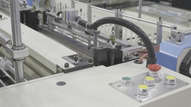 Industry machine working, Plastic bag shopping bag production machine, Factory machine working. Manufacturing system, Industrial automation, Production line.