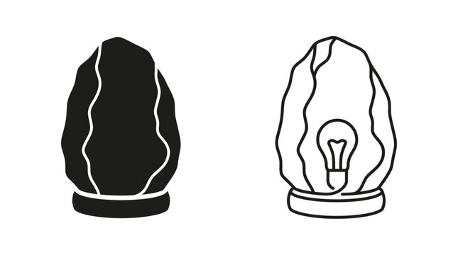 Salt lamp silhouette and line drawing on a white background