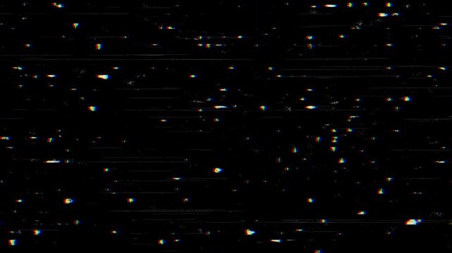 Digital glitch static noise vhs distortion texture black background for retro technology overlays and cinematic video error effects.
