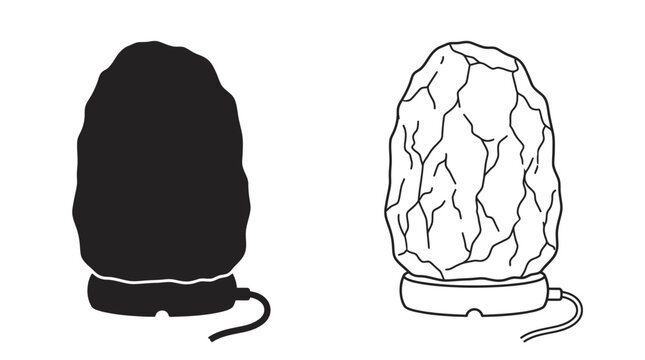 Salt lamp silhouette and line drawing on a white background