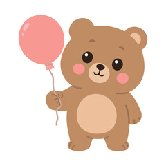 Fototapeta premium Cute Teddy Bear Holding Pink Balloon
