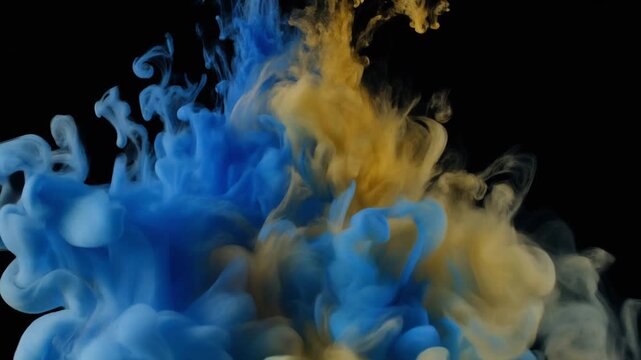 Abstract Royal Blue and Gold Kinetic Ink Cloud in Water 