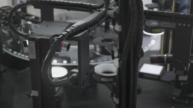 High speed inspection machine. Automation factory working high precision photo defect detector photograph quality control.