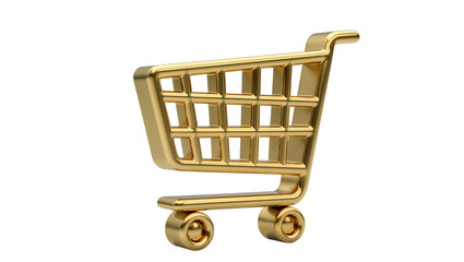 Shiny golden shopping cart with wheels, isolated on transparent background © Marcel