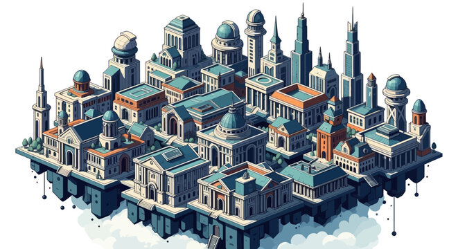 Fantasy Cityscape with Mosques and Towers.