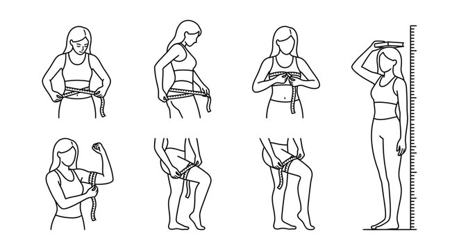 Body Measurement Illustrations Linear Style On White Background
