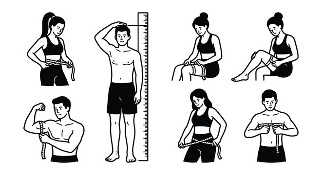 Body Measurement Illustrations Linear Style On White Background