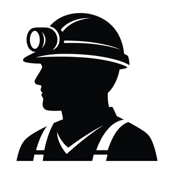 Silhouette of a miner wearing a hard hat with a headlamp and overalls symbolizing industry and labor