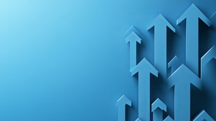 Fototapeta premium Multiple blue arrows pointing upwards representing business growth and financial success in a modern minimalist style with soft light shadows