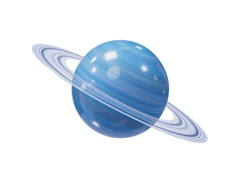 Uranus planet 3d rendering with rings on transparent background