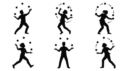 Obraz premium Silhouette of a juggler in motion, juggling balls